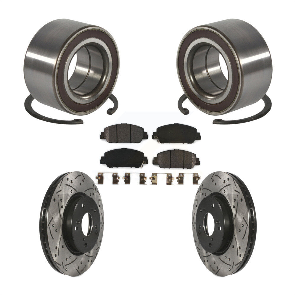 Front Wheel Bearing Coated Drilled Slotted Brake Rotor & Pad Kit For 2016-2022 Honda HR-V KBB-130783