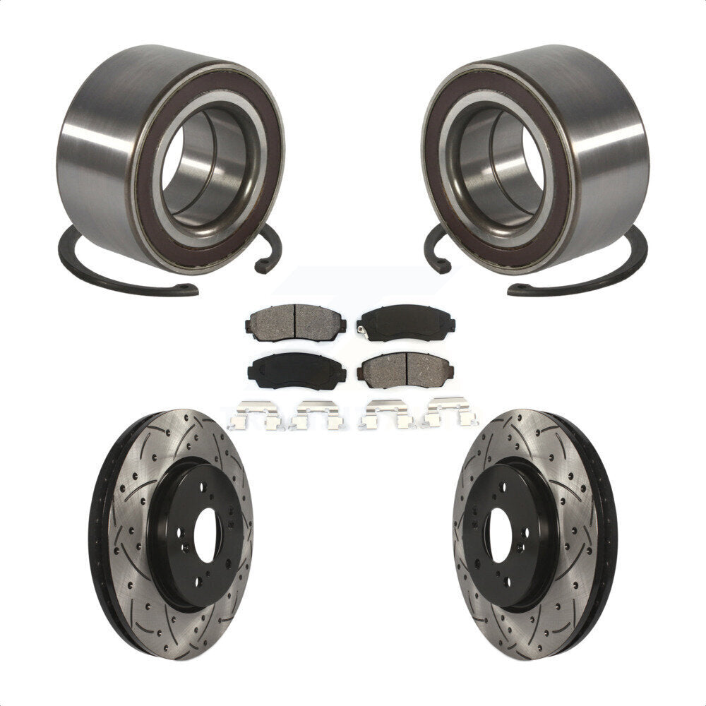 Front Wheel Bearing Coated Drilled Slotted Brake Rotor & Pad Kit For Honda CR-V Acura RDX KBB-130785
