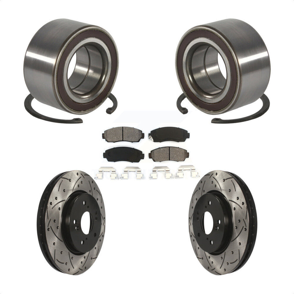 Front Wheel Bearing Coated Drilled Slotted Brake Rotor & Pad Kit For Honda CR-V Acura RDX KBB-130785