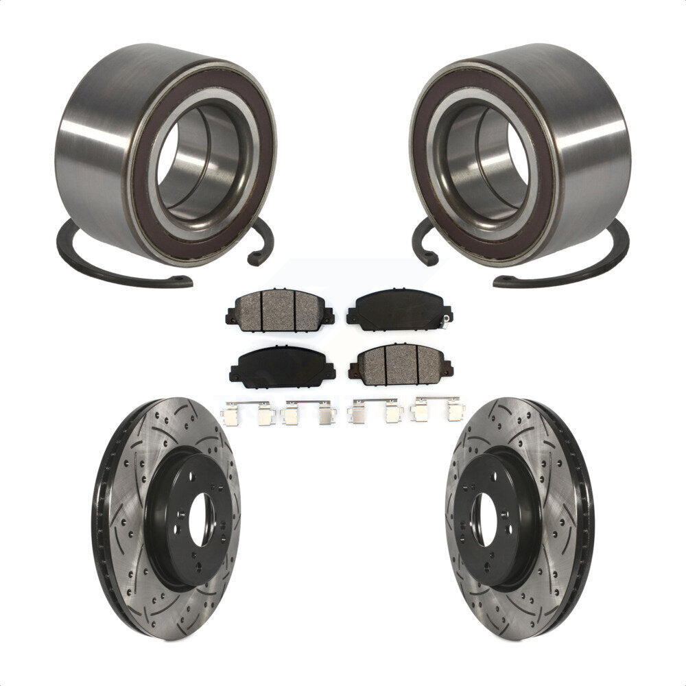 Front Wheel Bearing Coated Drilled Slotted Brake Rotor & Pad Kit For 2016-2022 Honda HR-V KBB-130786