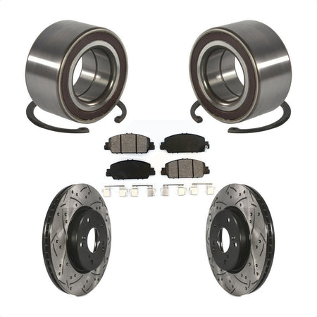 Front Wheel Bearing Coated Drilled Slotted Brake Rotor & Pad Kit For 2016-2022 Honda HR-V KBB-130786