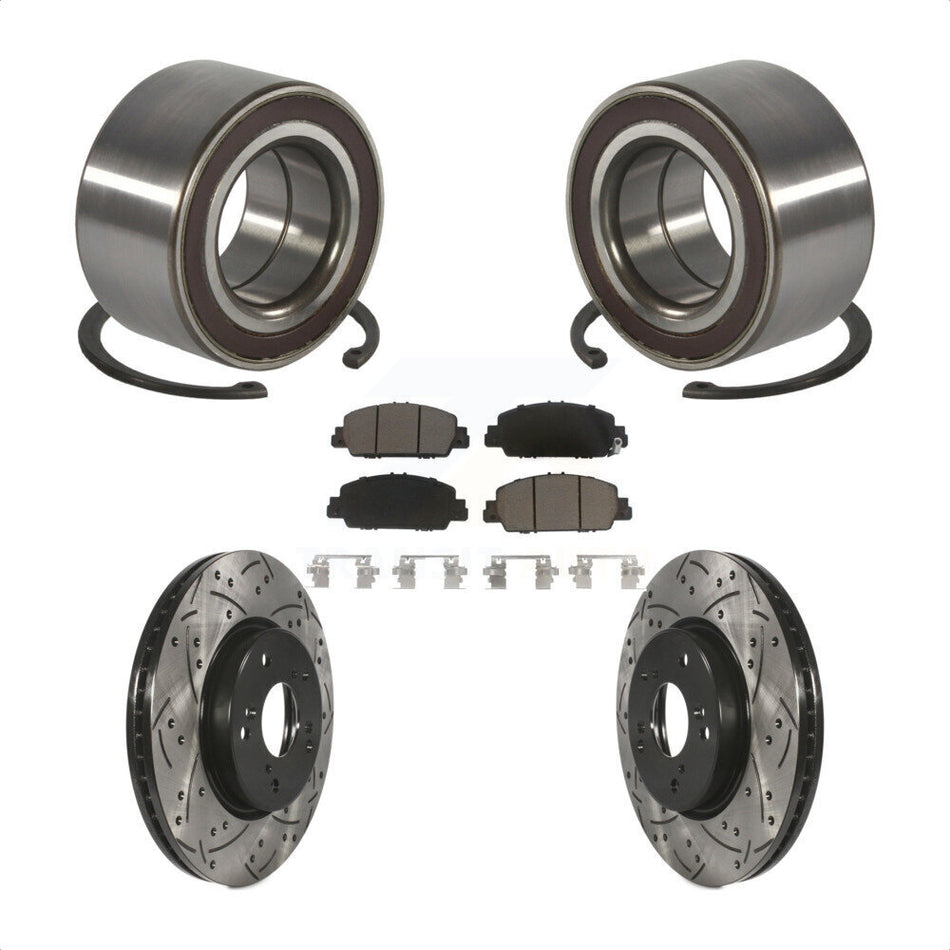 Front Wheel Bearing Coated Drilled Slotted Brake Rotor & Pad Kit For 2016-2022 Honda HR-V KBB-130793