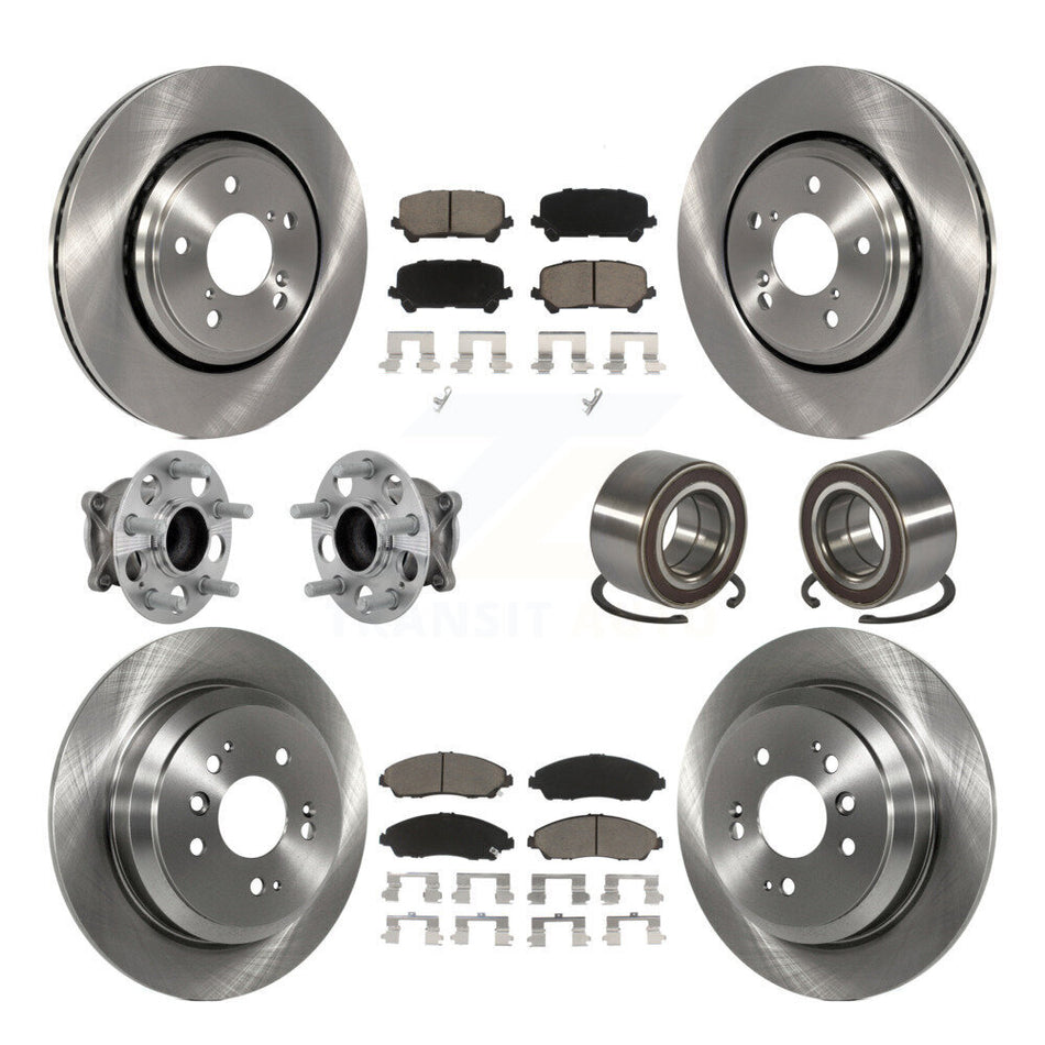 Front Rear Hub Bearing Disc Brake Rotor And Pads Kit (10Pc) For 2016-2022 Honda Pilot FWD KBB-130867