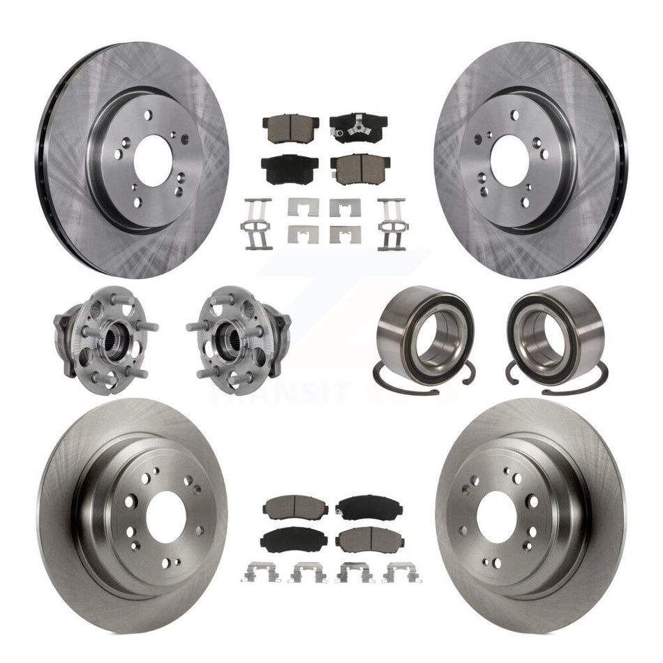 Front Rear Hub Bearing Brake Rotor And Pad Kit (10Pc) For 2010 Honda Accord Crosstour AWD KBB-130873