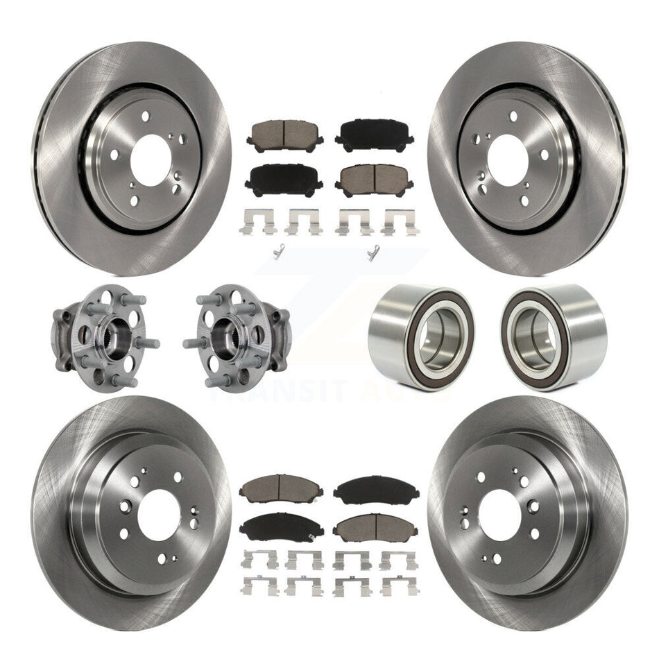 Front Rear Hub Bearing Disc Brake Rotor Pads Kit (10Pc) For 2017-2019 Honda Ridgeline AWD KBB-130877
