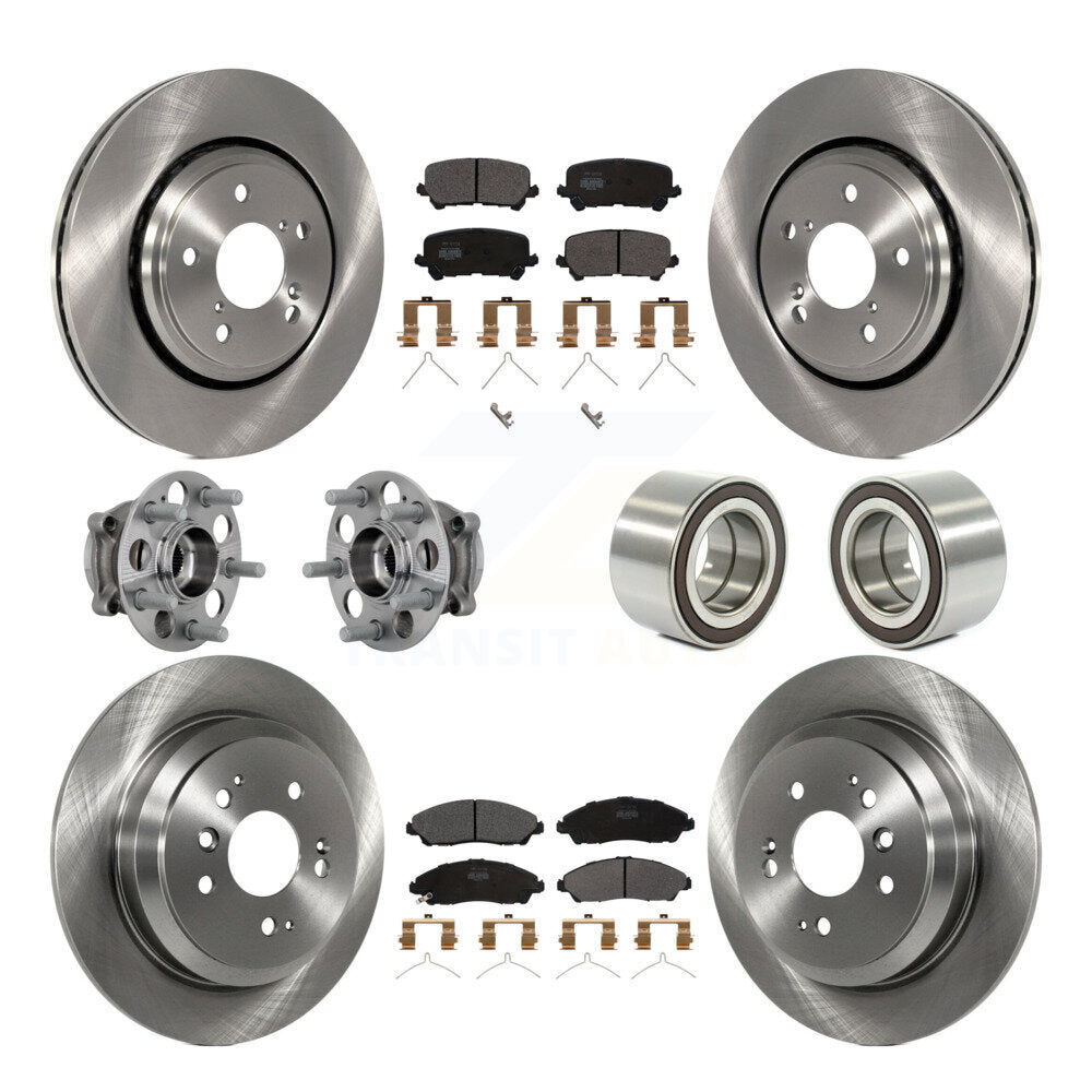 Front Rear Hub Bearing Disc Brake Rotor Pads Kit (10Pc) For 2017-2019 Honda Ridgeline AWD KBB-130886