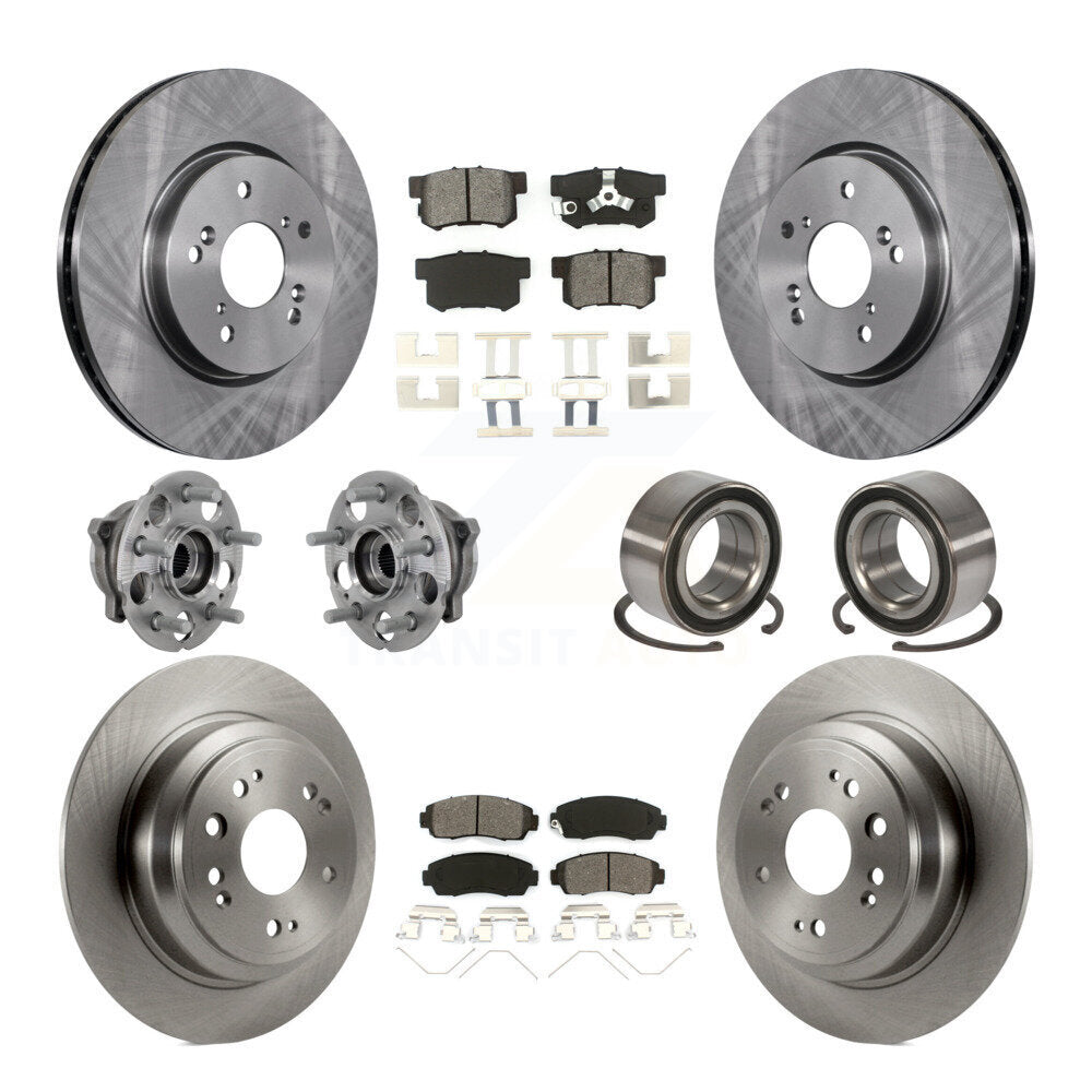 Front Rear Hub Bearing Disc Brake Rotor And Pad Kit (10Pc) For Honda Crosstour Accord AWD KBB-130897