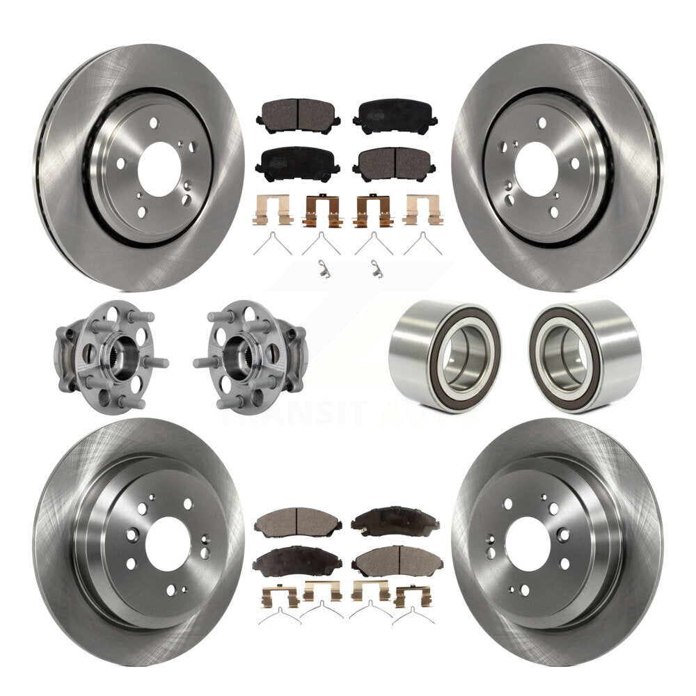 Front Rear Hub Bearing Disc Brake Rotor Pads Kit (10Pc) For 2017-2019 Honda Ridgeline AWD KBB-130901
