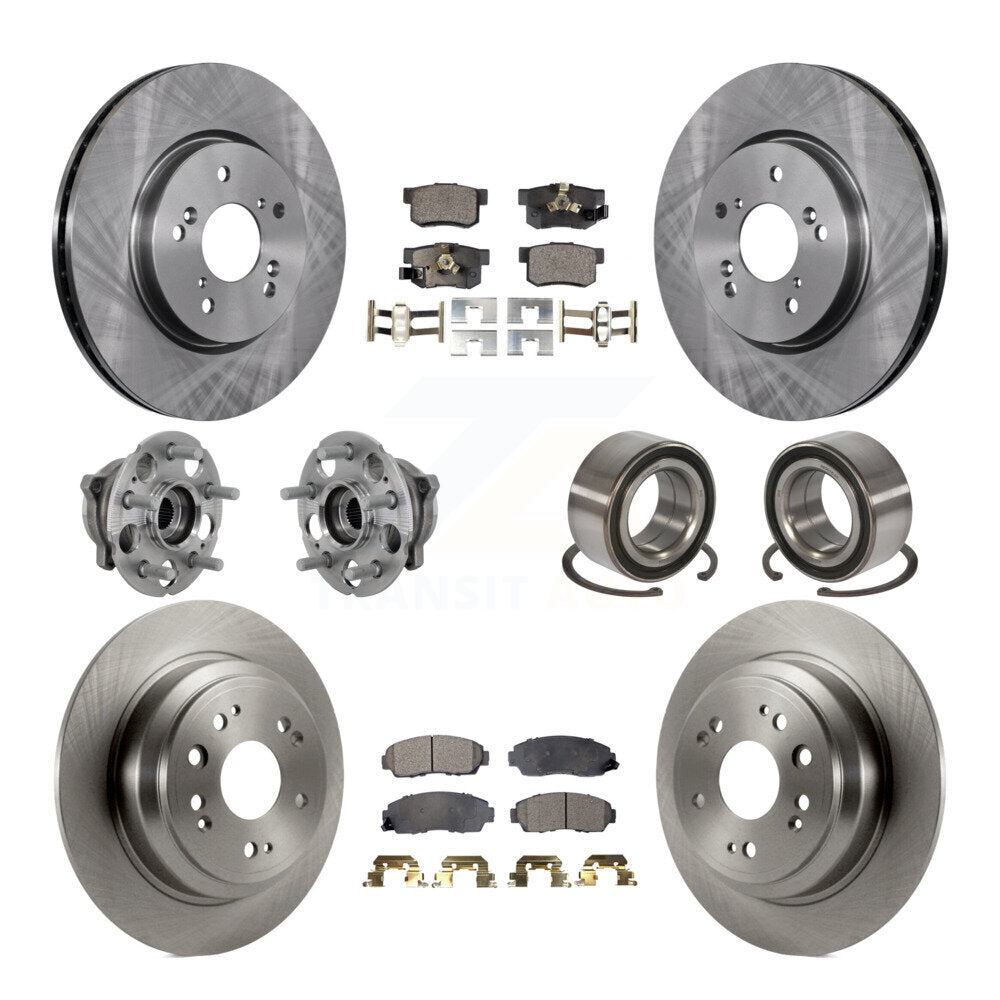 Front Rear Hub Bearing Brake Rotor And Pad Kit (10Pc) For 2010 Honda Accord Crosstour AWD KBB-130904