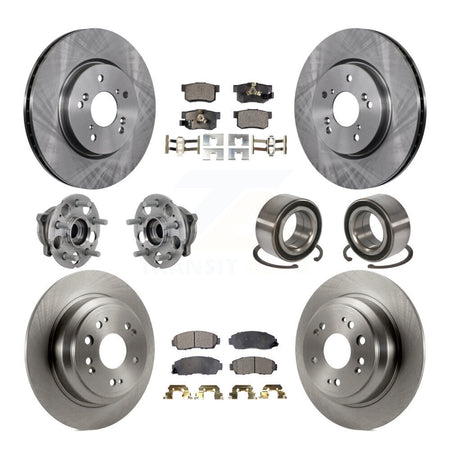 Front Rear Hub Bearing Brake Rotor And Pad Kit (10Pc) For 2010 Honda Accord Crosstour AWD KBB-130904