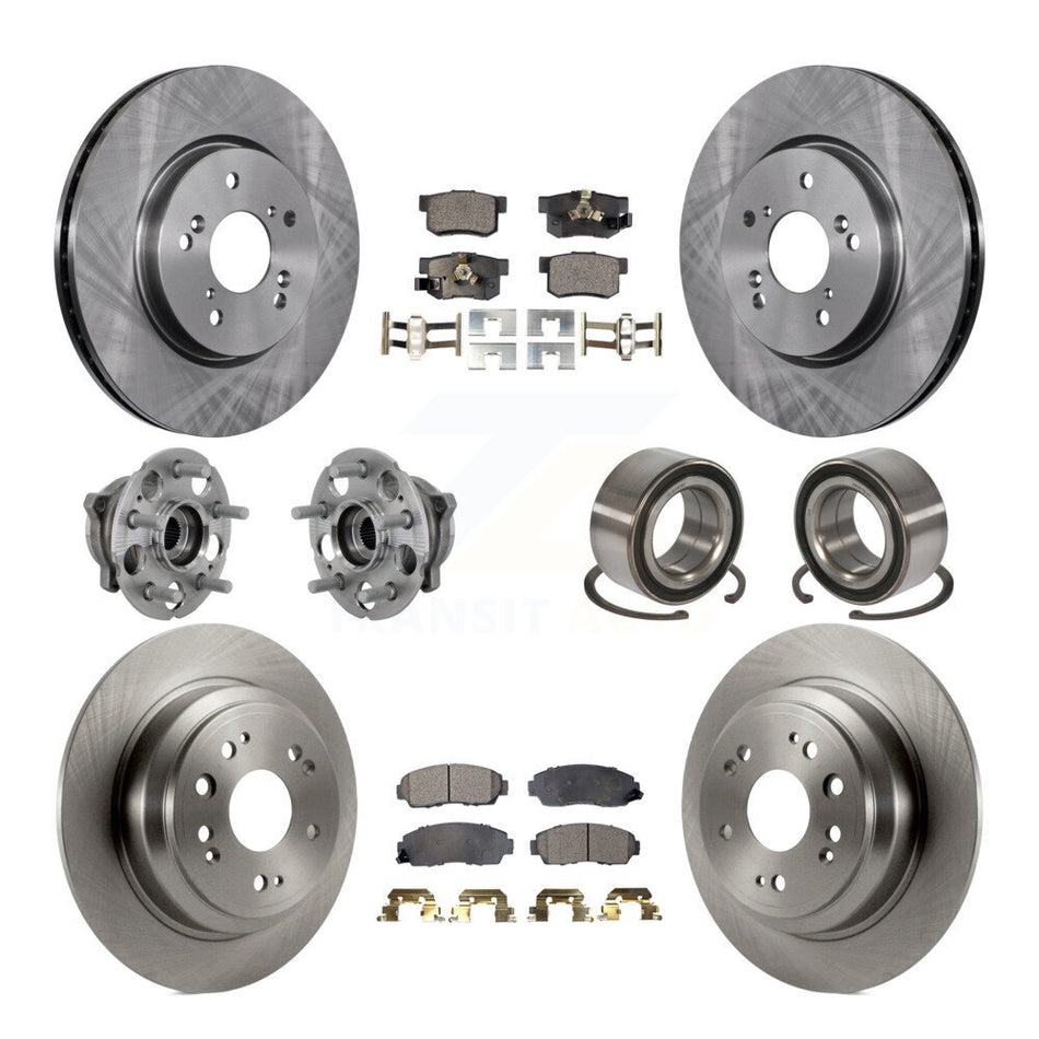 Front Rear Hub Bearing Brake Rotor And Pad Kit (10Pc) For 2010 Honda Accord Crosstour AWD KBB-130904