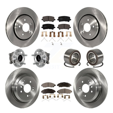 Front Rear Hub Bearing Disc Brake Rotor And Pads Kit (10Pc) For 2016-2022 Honda Pilot FWD KBB-130906