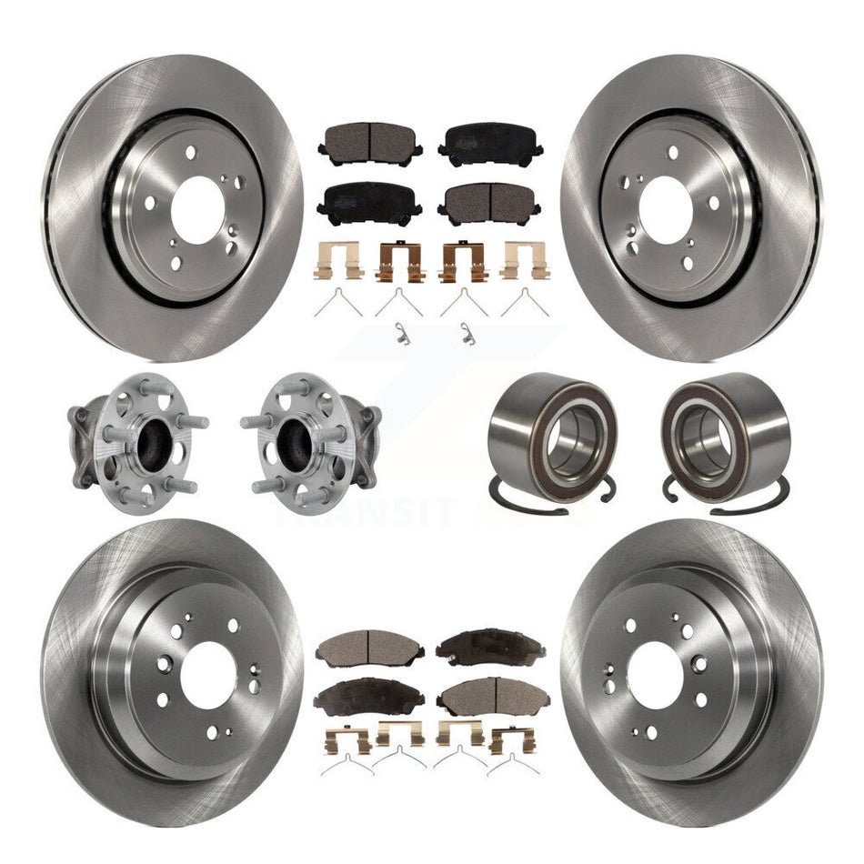 Front Rear Hub Bearing Disc Brake Rotor And Pads Kit (10Pc) For 2016-2022 Honda Pilot FWD KBB-130906