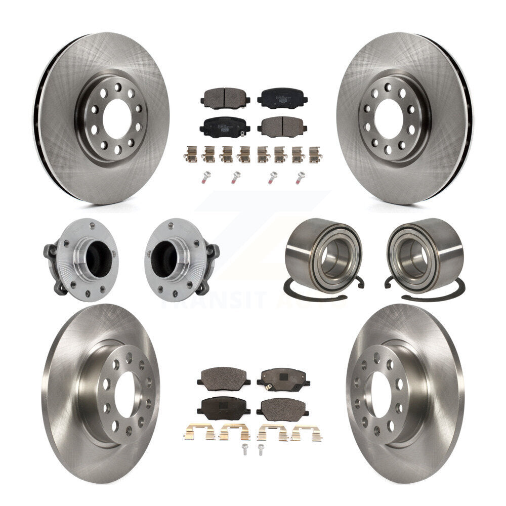 Front Rear Hub Bearings Disc Brake Rotors And Pads Kit (10Pc) For 2016-2018 Fiat 500X FWD KBB-130910