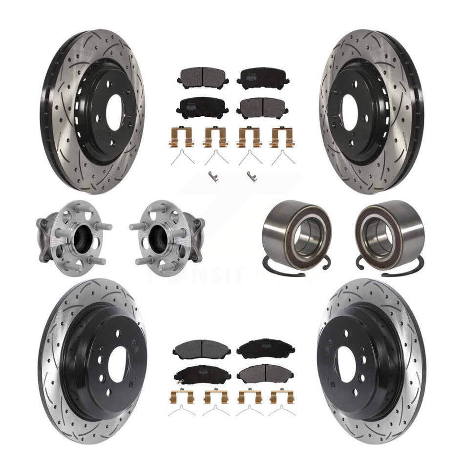 Front Rear Hub Bearing Coated Brake Rotor & Pads Kit (10Pc) For 2016-2022 Honda Pilot FWD KBB-130923