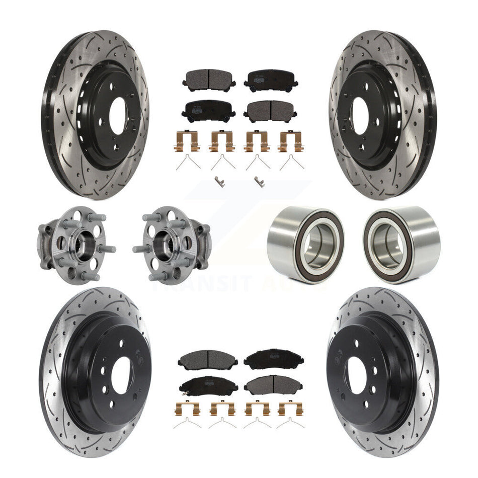 Front Rear Hub Bearing Coat Brake Rotor Pads Kit (10Pc) For 2017-2019 Honda Ridgeline AWD KBB-130924