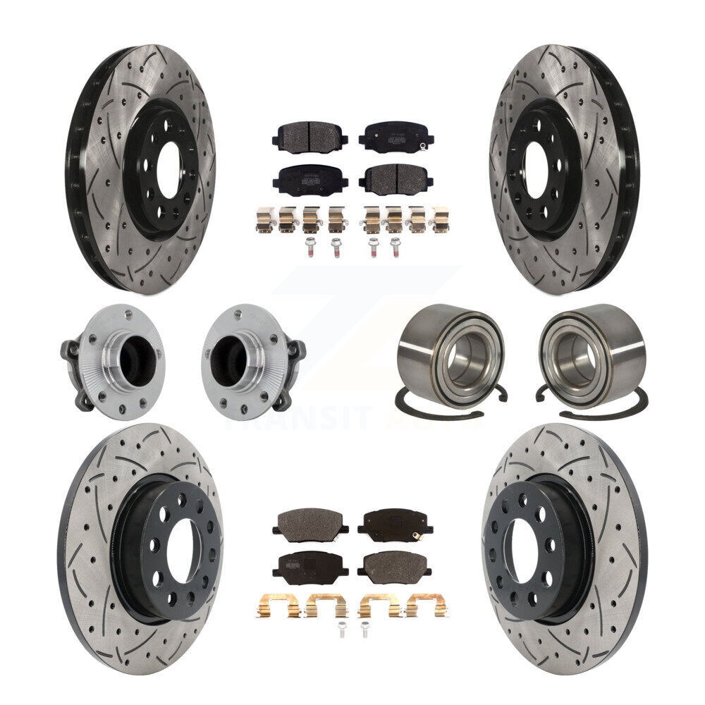 Front Rear Hub Bearing Coated Disc Brake Rotor Pad Kit (10Pc) For 2016-2018 Fiat 500X FWD KBB-130925