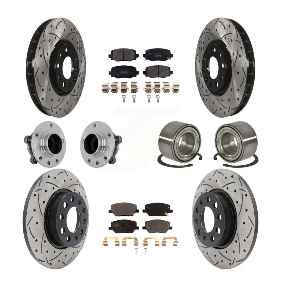 Front Rear Hub Bearing Coated Disc Brake Rotor Pad Kit (10Pc) For 2016-2018 Fiat 500X FWD KBB-130925