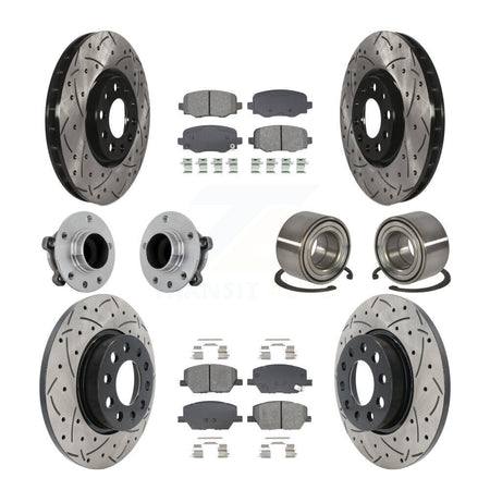 Front Rear Hub Bearing Coated Disc Brake Rotor Pad Kit (10Pc) For 2016-2018 Fiat 500X FWD KBB-130933