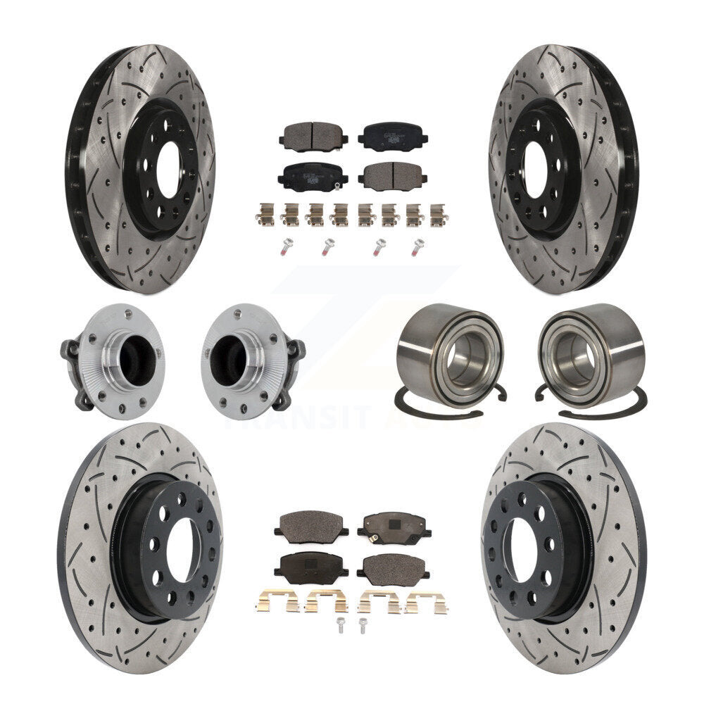 Front Rear Hub Bearing Coated Disc Brake Rotor Pad Kit (10Pc) For 2016-2018 Fiat 500X FWD KBB-130942