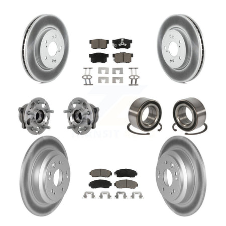Front Rear Hub Bearing Coat Brake Rotor Pads Kit (10Pc) For 10 Honda Accord Crosstour AWD KBB-130947