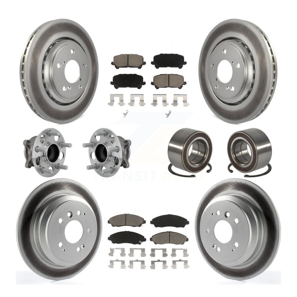Front Rear Hub Bearing Coated Brake Rotor & Pads Kit (10Pc) For 2016-2022 Honda Pilot FWD KBB-130948