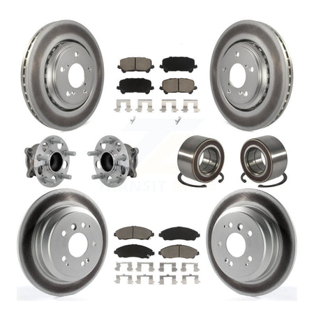Front Rear Hub Bearing Coated Brake Rotor & Pads Kit (10Pc) For 2016-2022 Honda Pilot FWD KBB-130948