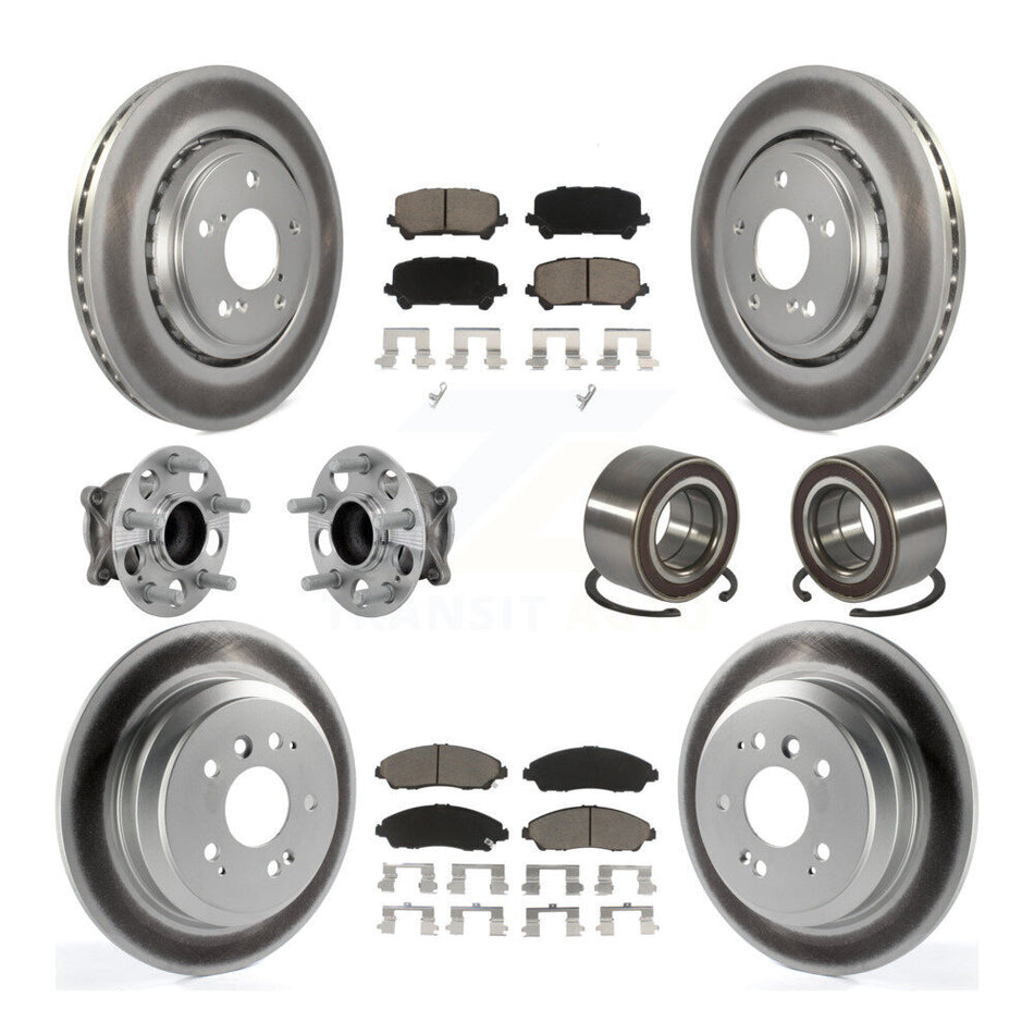 Front Rear Hub Bearing Coated Brake Rotor & Pads Kit (10Pc) For 2016-2022 Honda Pilot FWD KBB-130948