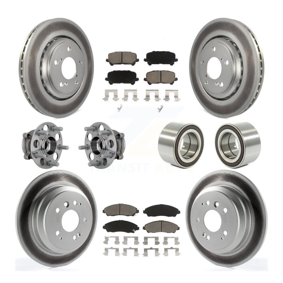 Front Rear Hub Bearing Coat Brake Rotor Pads Kit (10Pc) For 2017-2019 Honda Ridgeline AWD KBB-130949