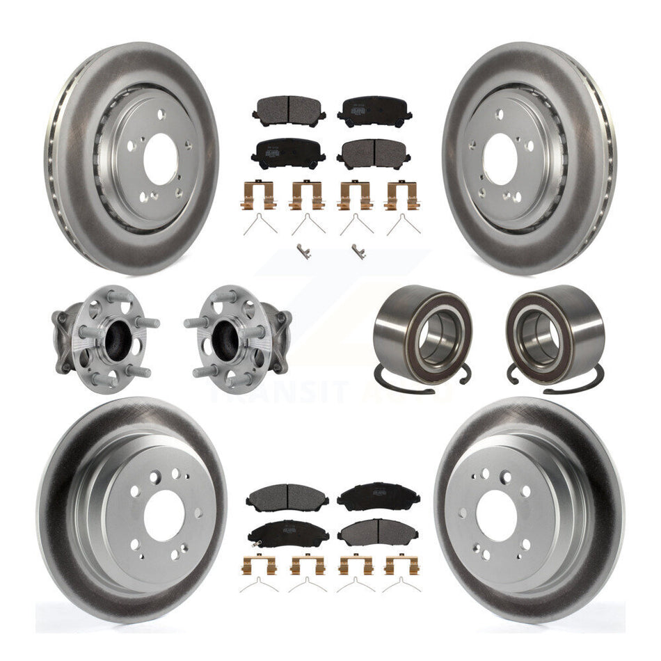 Front Rear Hub Bearing Coated Brake Rotor & Pads Kit (10Pc) For 2016-2022 Honda Pilot FWD KBB-130953