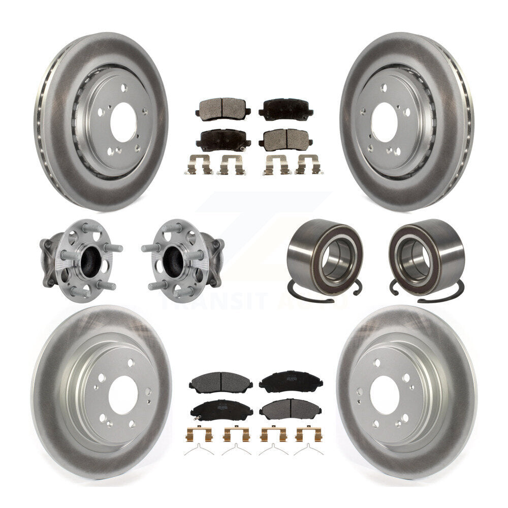 Front Rear Hub Bearing Assembly Coated Disc Brake Rotor And Pads Kit (10Pc) For Acura MDX KBB-130954