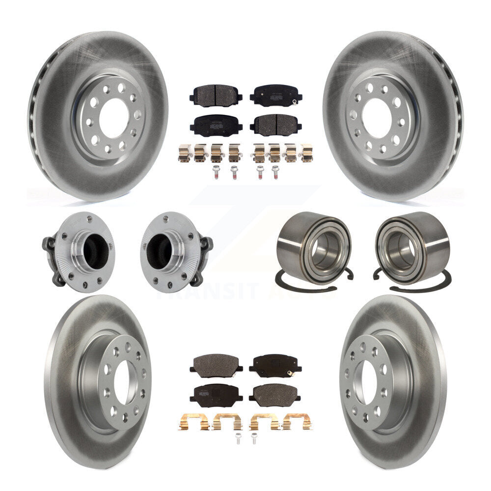 Front Rear Hub Bearing Coated Disc Brake Rotor Pad Kit (10Pc) For 2016-2018 Fiat 500X FWD KBB-130955