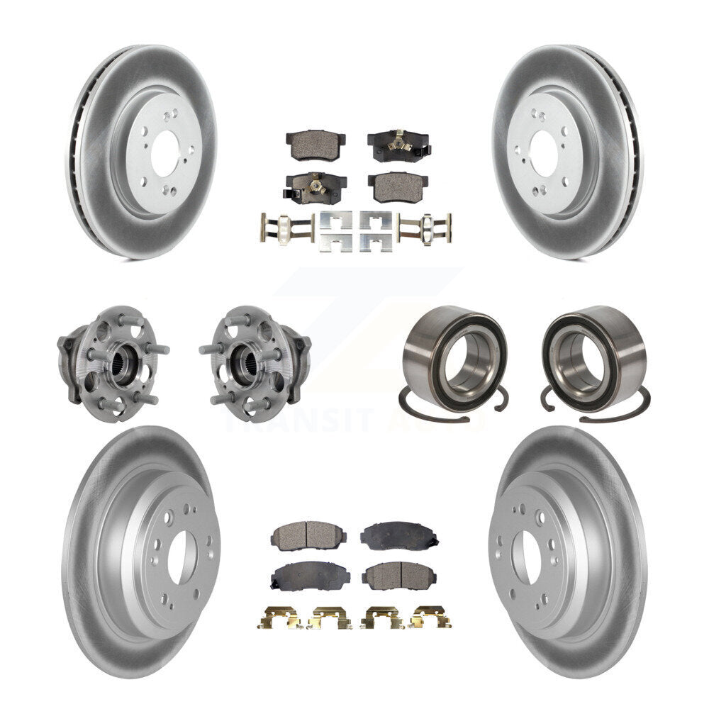 Front Rear Hub Bearing Coat Brake Rotor Pads Kit (10Pc) For 10 Honda Accord Crosstour AWD KBB-130958