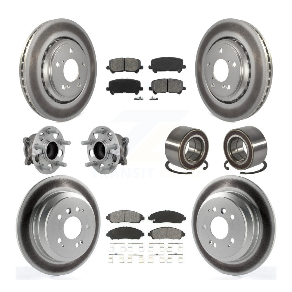 Front Rear Hub Bearing Coated Brake Rotor & Pads Kit (10Pc) For 2016-2022 Honda Pilot FWD KBB-130970