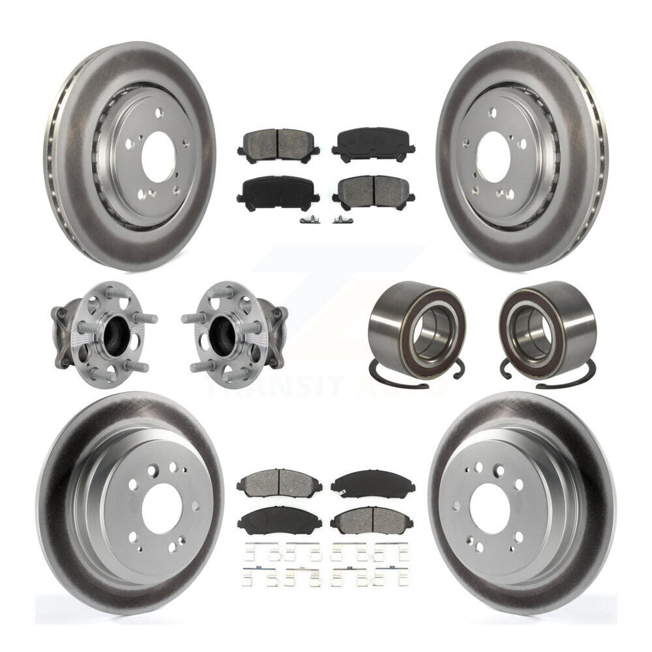 Front Rear Hub Bearing Coated Brake Rotor & Pads Kit (10Pc) For 2016-2022 Honda Pilot FWD KBB-130970