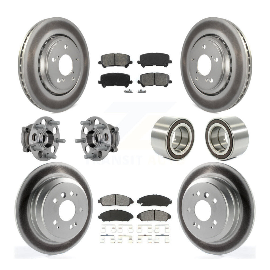 Front Rear Hub Bearing Coat Brake Rotor Pads Kit (10Pc) For 2017-2019 Honda Ridgeline AWD KBB-130971