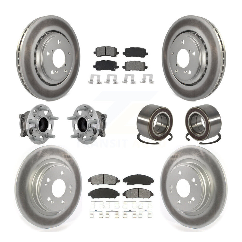 Front Rear Hub Bearing Assembly Coated Disc Brake Rotor And Pads Kit (10Pc) For Acura MDX KBB-130972