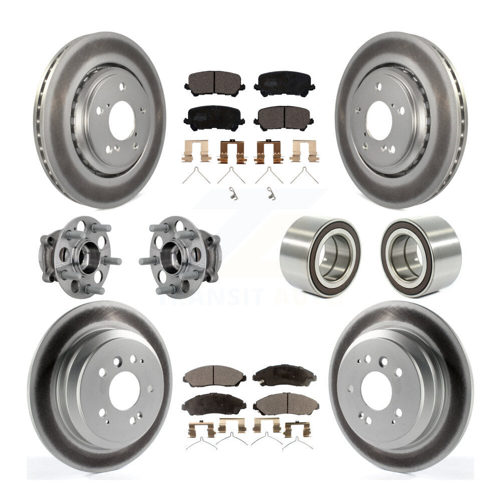 Front Rear Hub Bearing Coat Brake Rotor Pads Kit (10Pc) For 2017-2019 Honda Ridgeline AWD KBB-130974