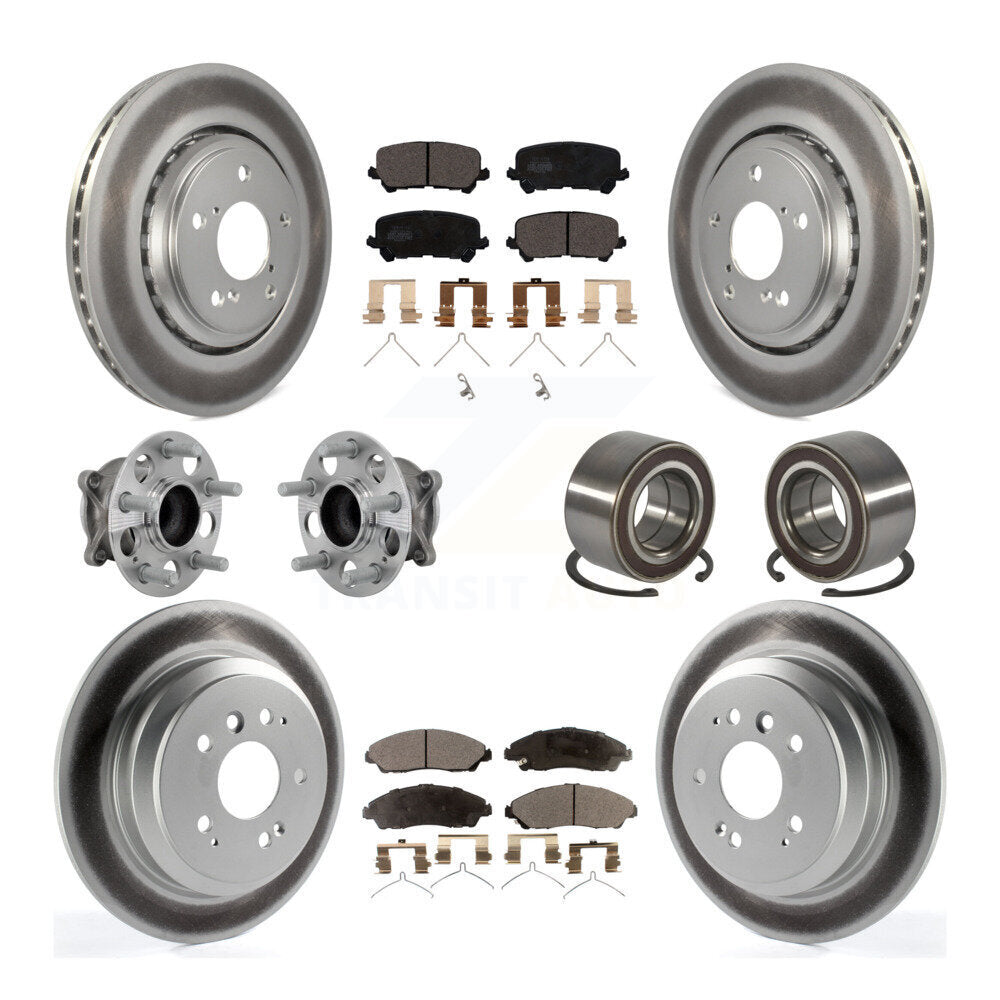 Front Rear Hub Bearing Coated Brake Rotor & Pads Kit (10Pc) For 2016-2022 Honda Pilot FWD KBB-130978