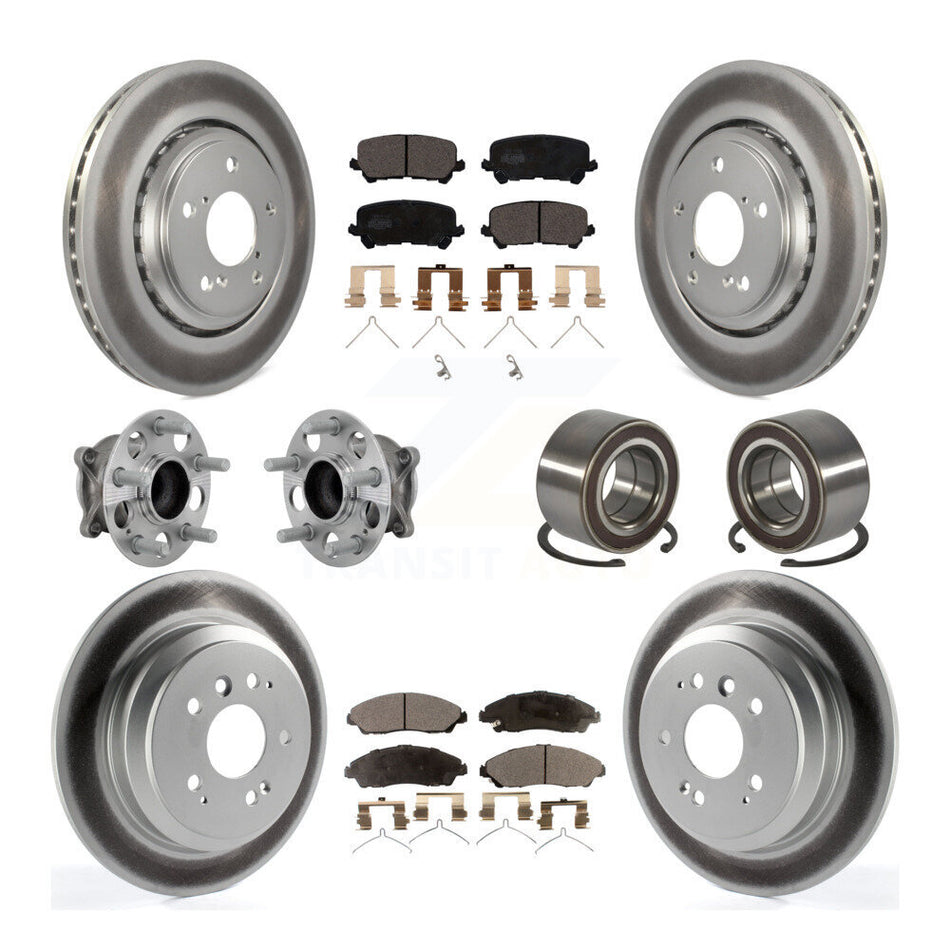 Front Rear Hub Bearing Coated Brake Rotor & Pads Kit (10Pc) For 2016-2022 Honda Pilot FWD KBB-130978