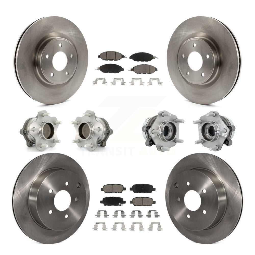 Front Rear Hub Bearing Disc Brake Rotor And Ceramic Pads Kit (10Pc) For Nissan Murano FWD KBB-131049