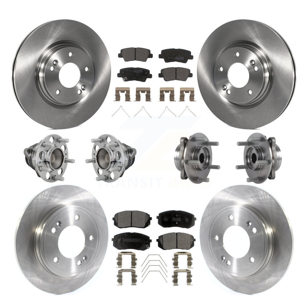 Front Rear Hub Bearing Disc Brake Rotor And Pad Kit (10Pc) For Kia Forte Hyundai Veloster KBB-131077