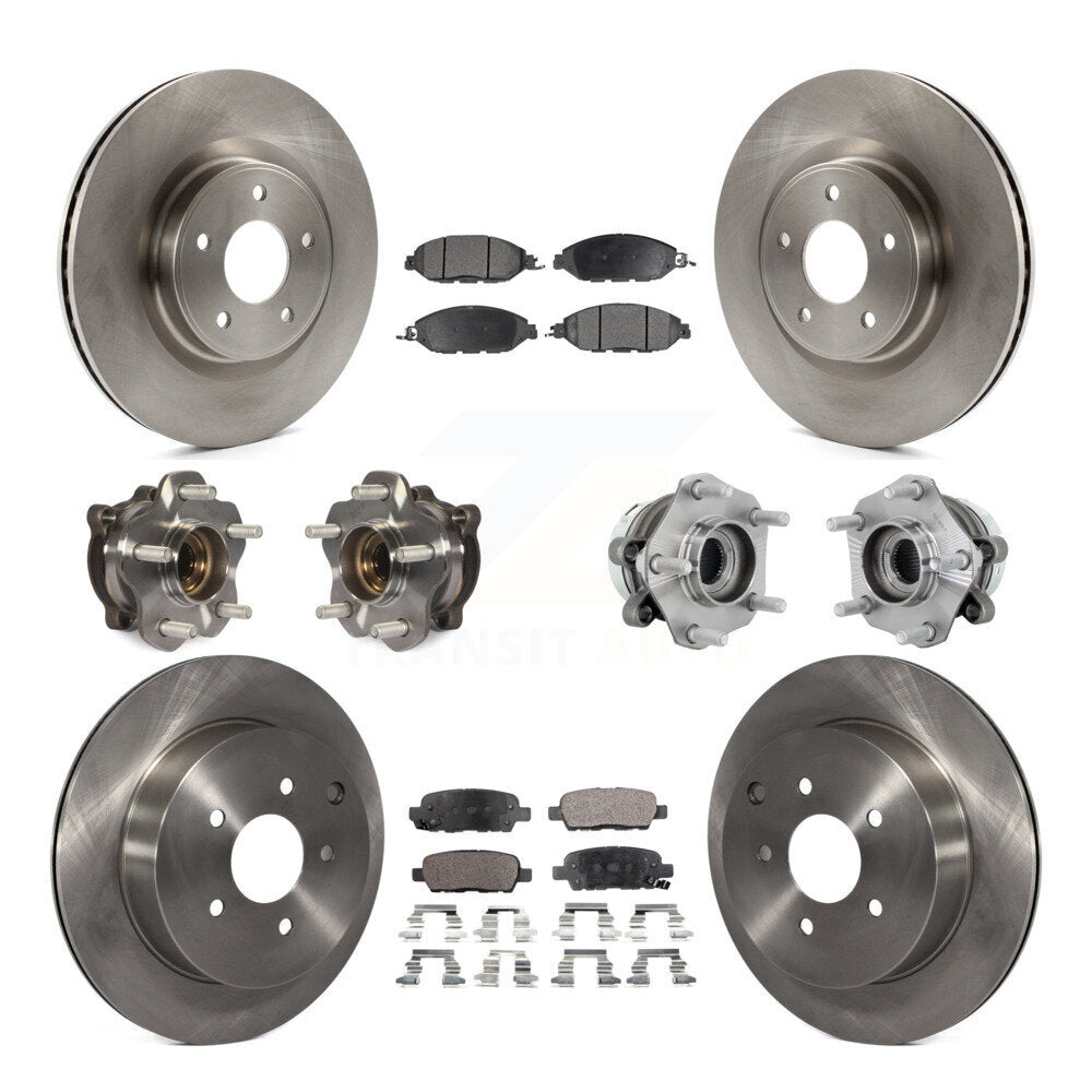 Front Rear Hub Bearing Assembly Disc Brake Rotor And Pad Kit (10Pc) For Nissan Murano AWD KBB-131126