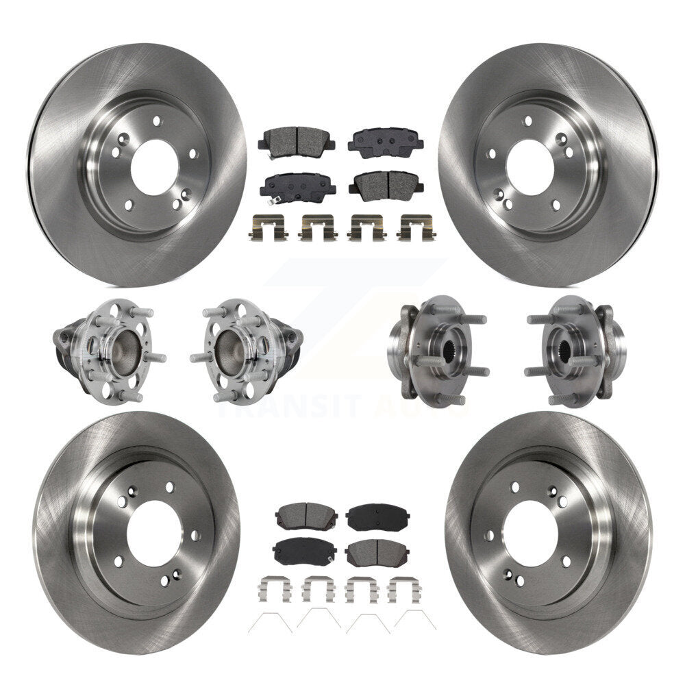 Front Rear Hub Bearings Disc Brake Rotors And Pads Kit (10Pc) For Hyundai Elantra GT KBB-131150