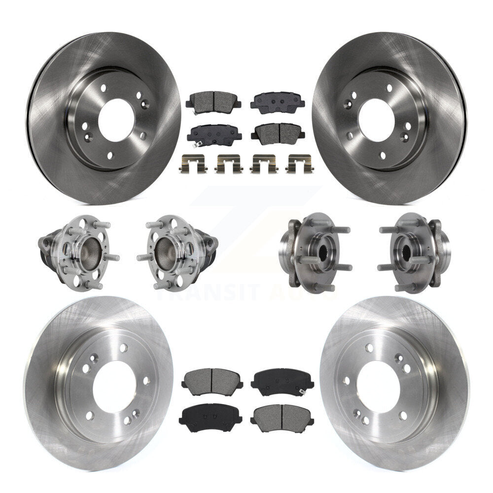 Front Rear Hub Bearing Assembly Disc Brake Rotor And Pads Kit (10Pc) For Hyundai Veloster KBB-131152