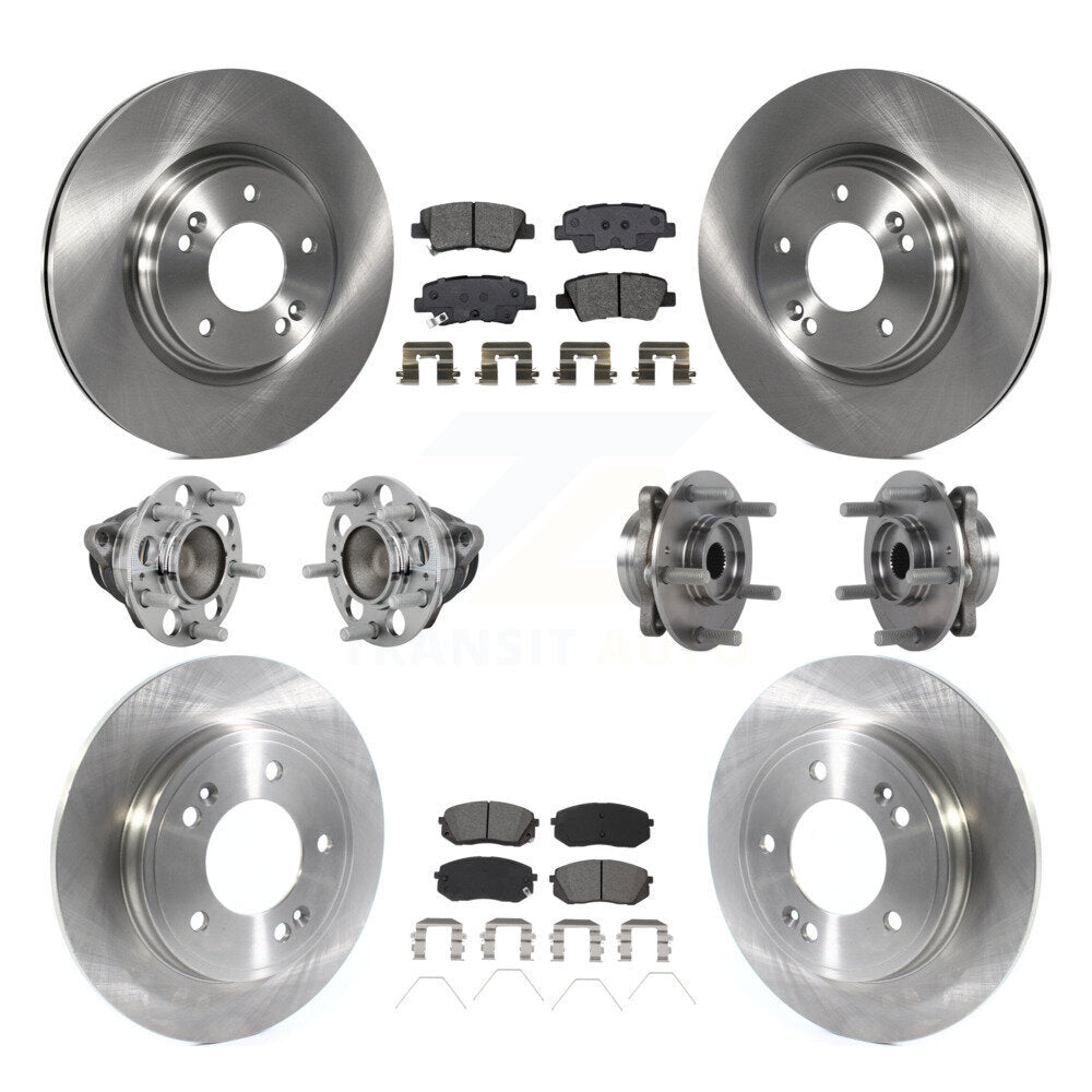 Front Rear Hub Bearing Disc Brake Rotor And Pad Kit (10Pc) For Kia Forte Hyundai Veloster KBB-131153