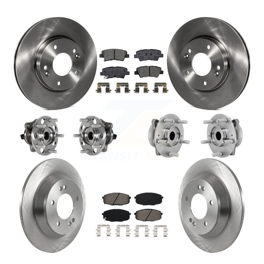 Front Rear Hub Bearing Brake Rotor And Pad Kit (10Pc) For 2022 Hyundai Kona FWD with 1.6L KBB-131156