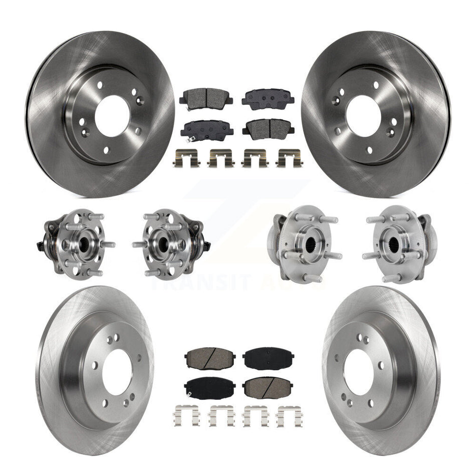 Front Rear Hub Bearing Brake Rotor And Pad Kit (10Pc) For 2022 Hyundai Kona FWD with 1.6L KBB-131156