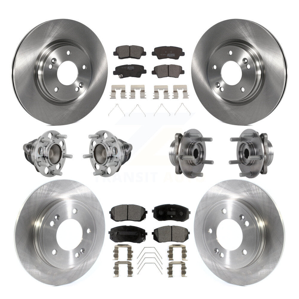 Front Rear Hub Bearing Disc Brake Rotor And Pad Kit (10Pc) For Kia Forte Hyundai Veloster KBB-131237