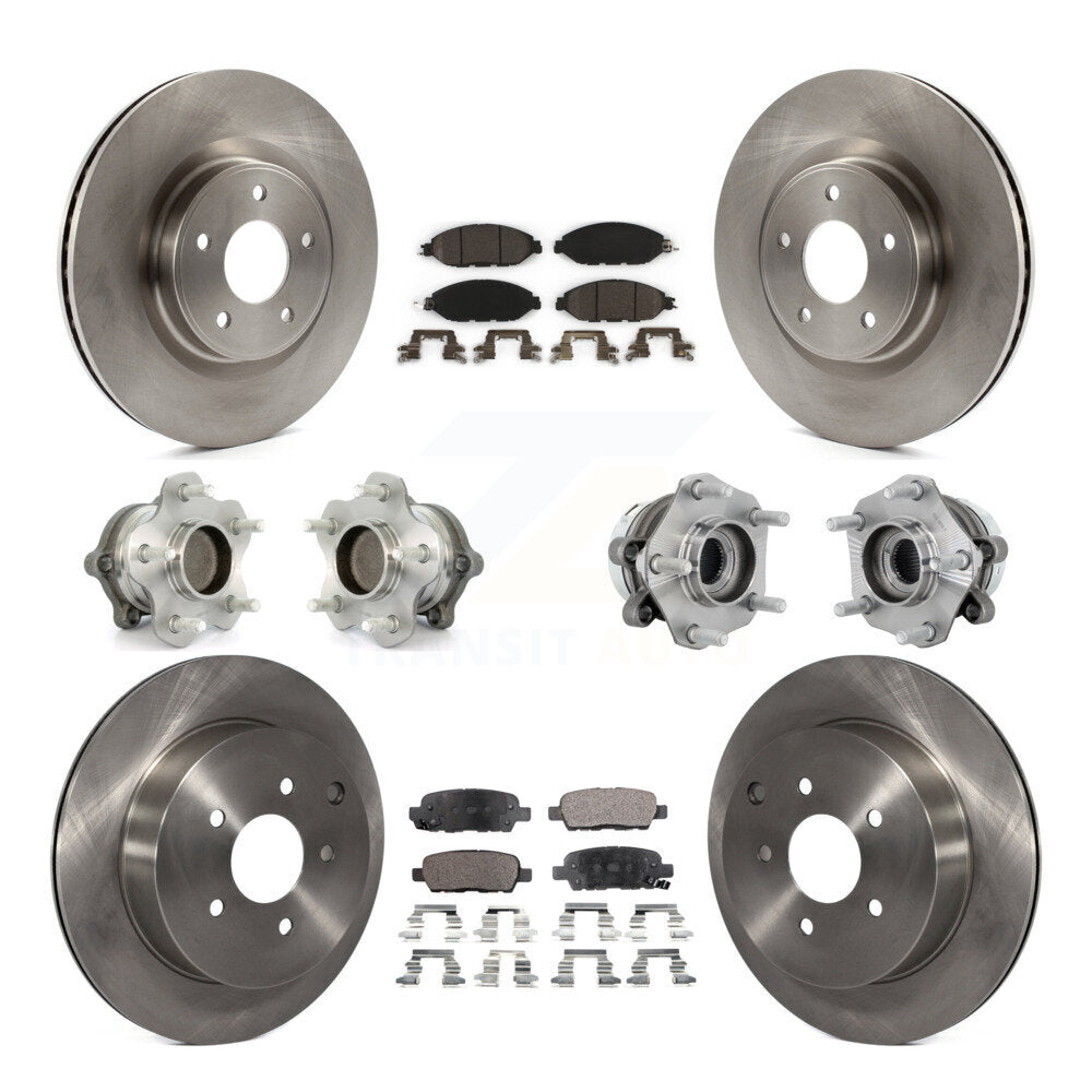 Front Rear Hub Bearing Disc Brake Rotor And Ceramic Pads Kit (10Pc) For Nissan Murano FWD KBB-131266